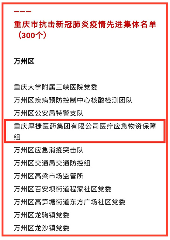向抗疫英雄致敬！重庆市抗击新冠肺炎疫情表彰名单公布丨厚捷上榜